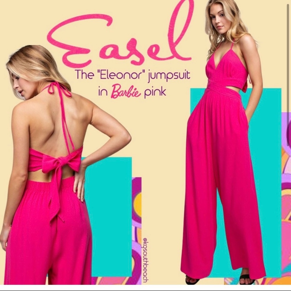 Easel Eleonor Pink Halter Jumpsuit